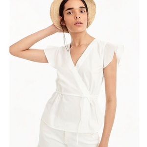 J. Crew White Poplin Side Tie V Neck Blouse